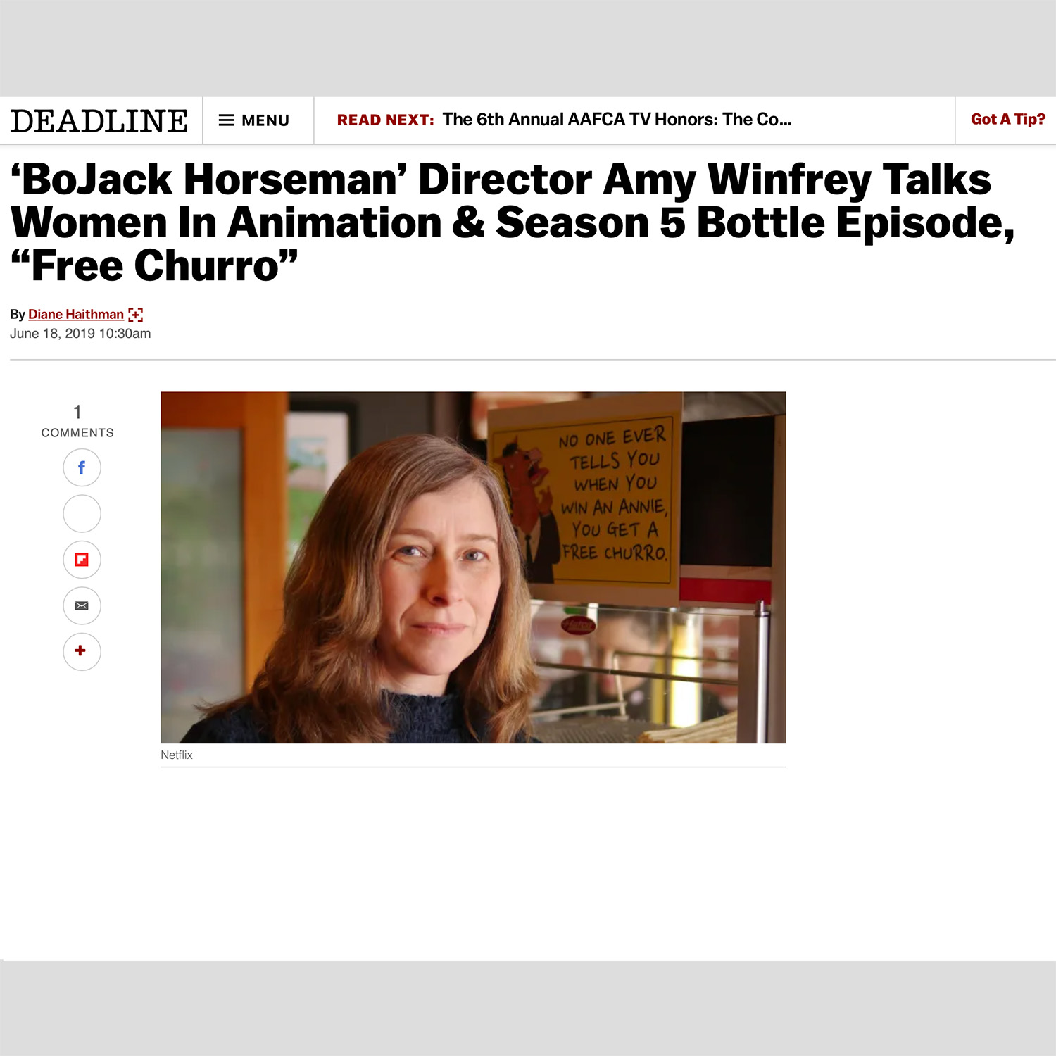 Link to Deadline article about Amy Winfrey